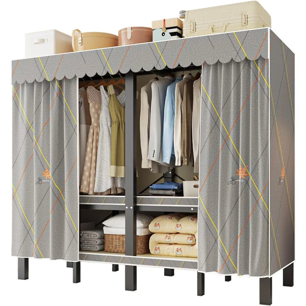 Portable Heavy Duty Wardrobe Closet 1200LBS Foldable Garment Rack