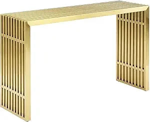 Gridiron Modern Gold Stainless Steel Console Table Accent Furniture