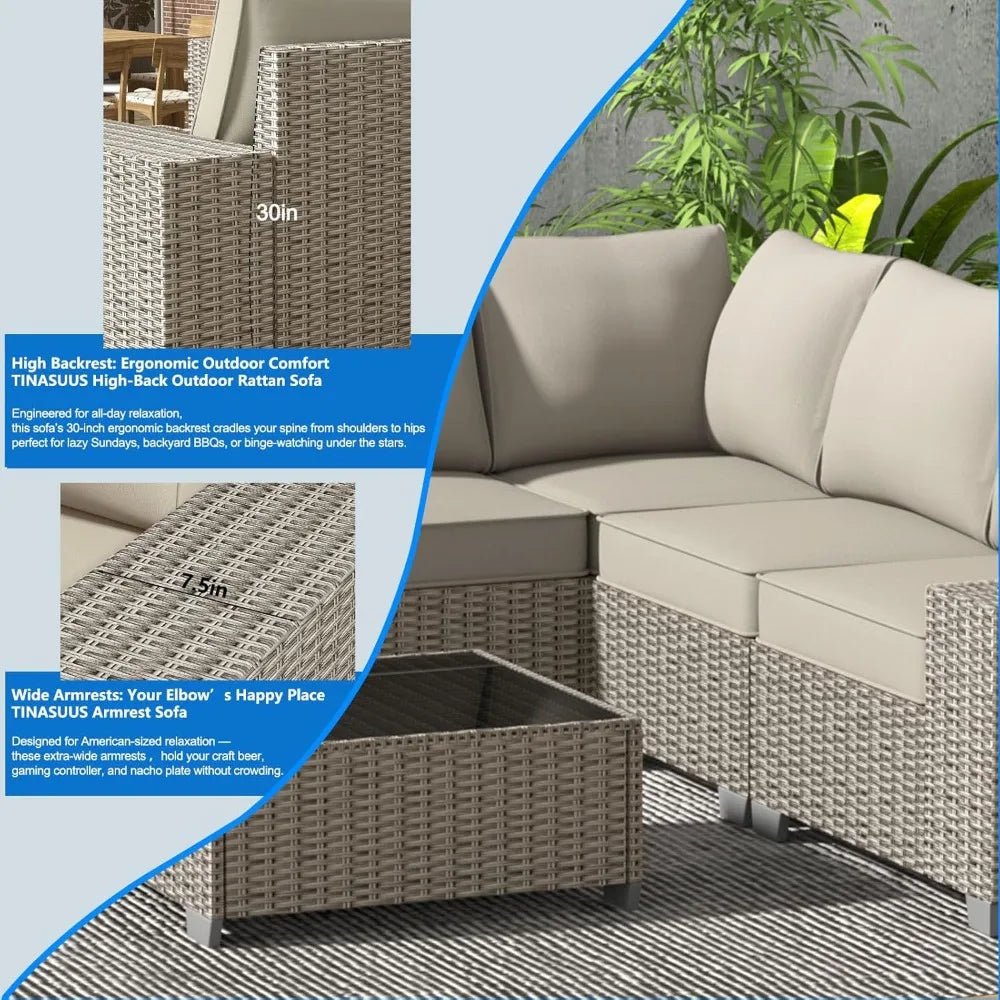 6-Piece All Weather Rattan Sectional Conversation Set with Cushions