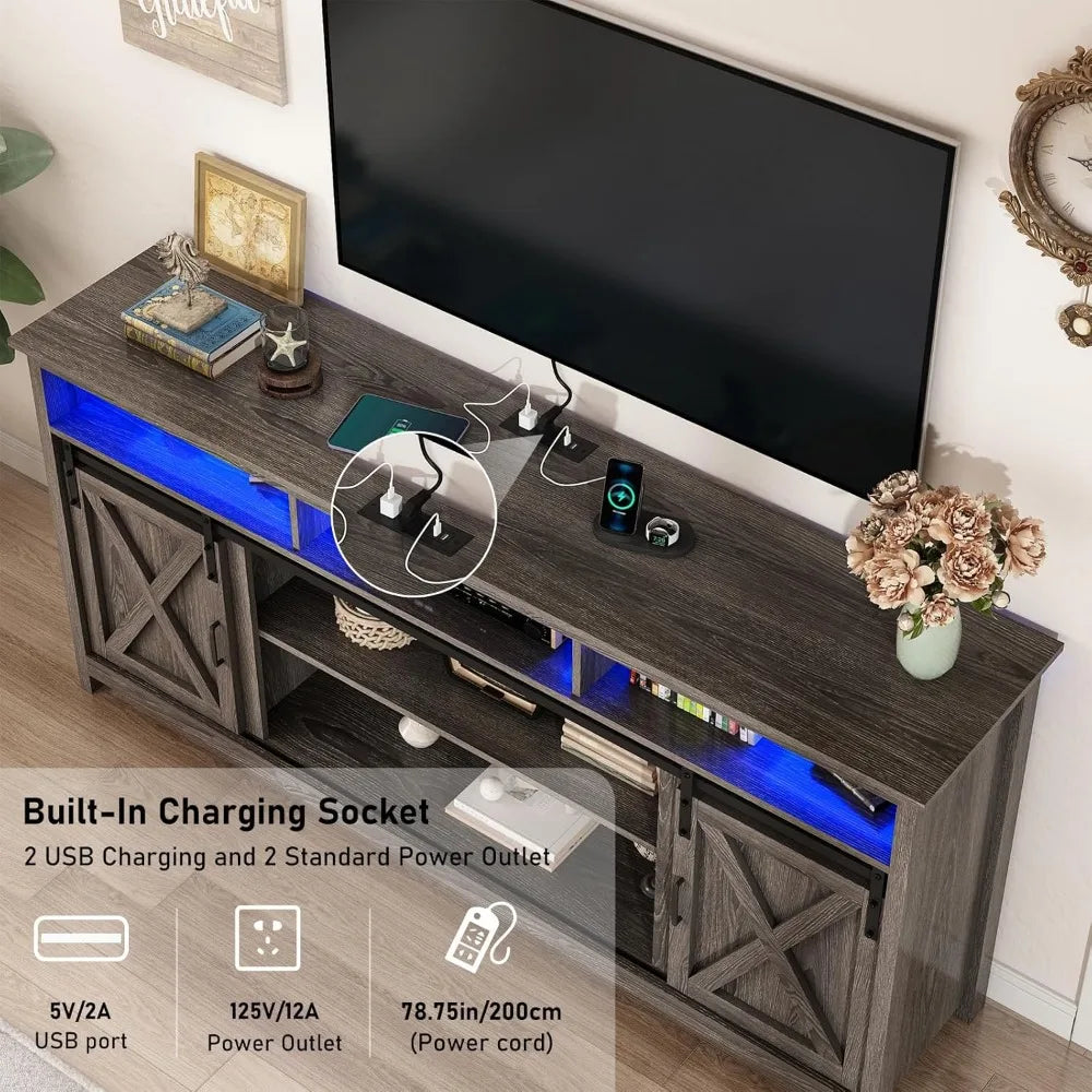 70 Inch LED Farmhouse TV Stand for 80 Inch TVs Storage Cabinets