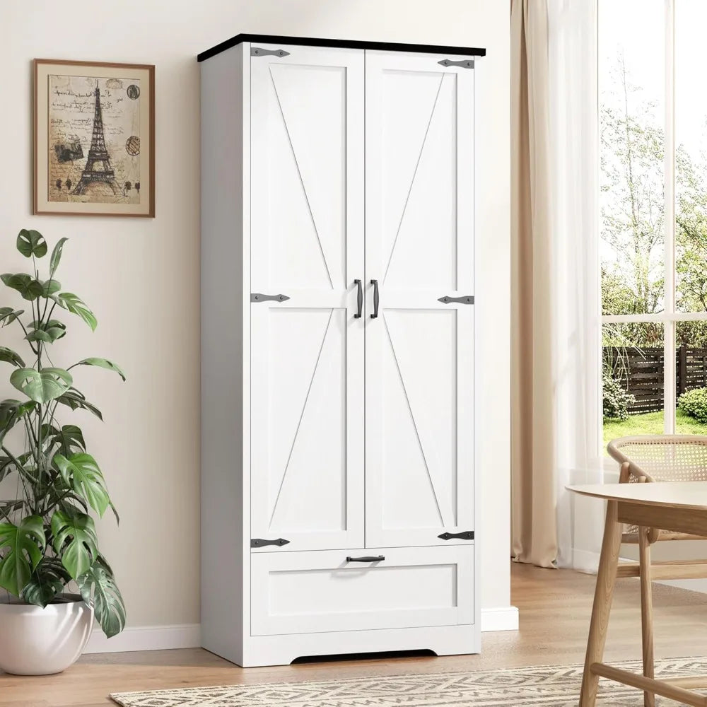 Kitchen Pantry Storage Cabinet with Barn Doors Adjustable Shelves