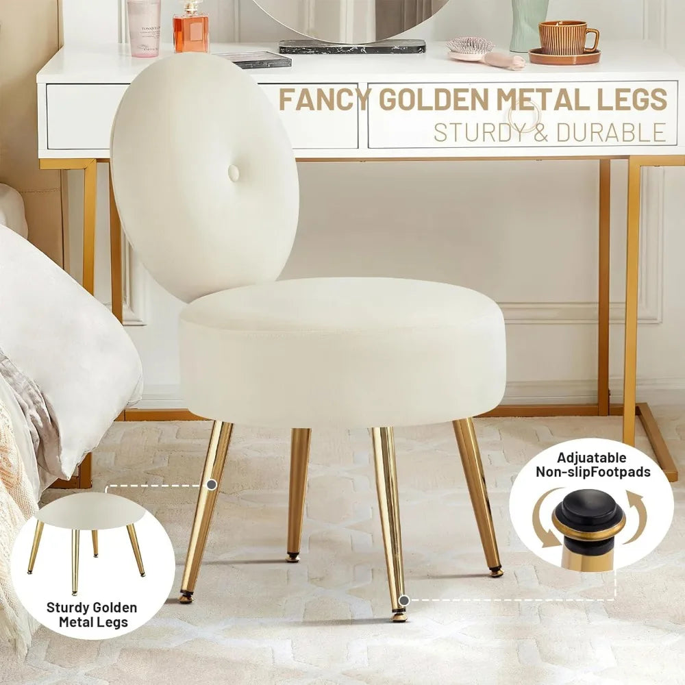 Armless Velvet Vanity Chair Modern Stool for Makeup Room Bedroom