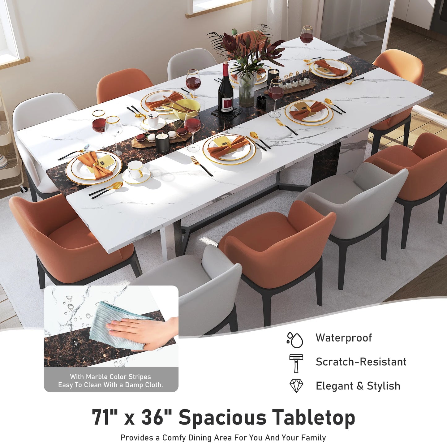 Large Rectangular White Dining Table for 4 to 10 People Modern Style