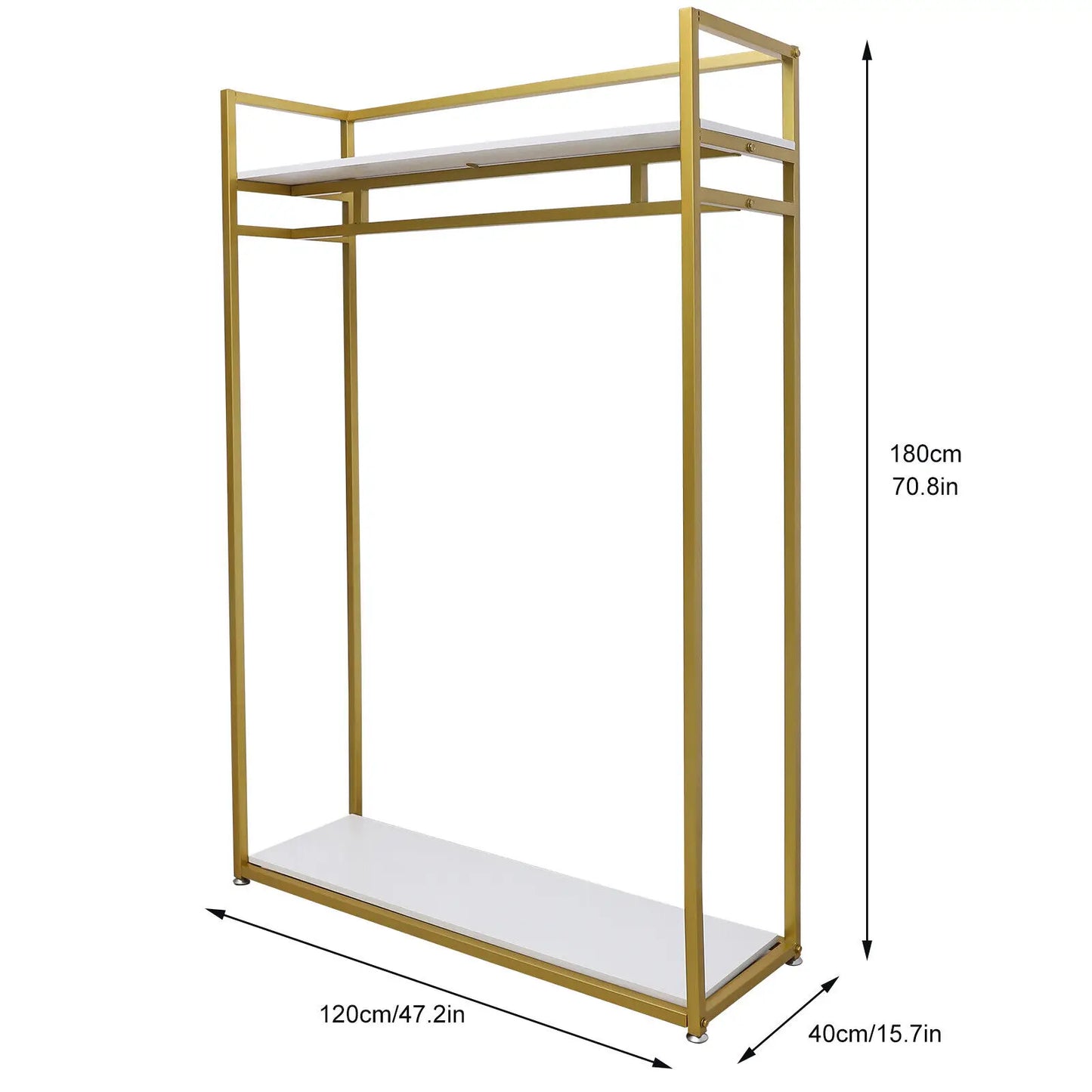 Gold 180cm Freestanding Metal Garment Rack Clothing Display Stand