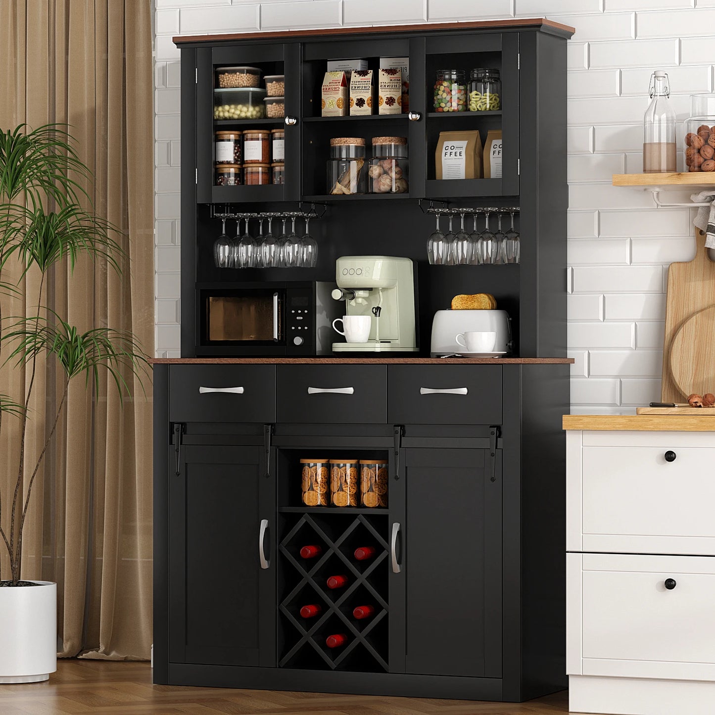 Ljustra 72 Inch Tall Farmhouse Bar Cabinet with Sliding Barn Doors