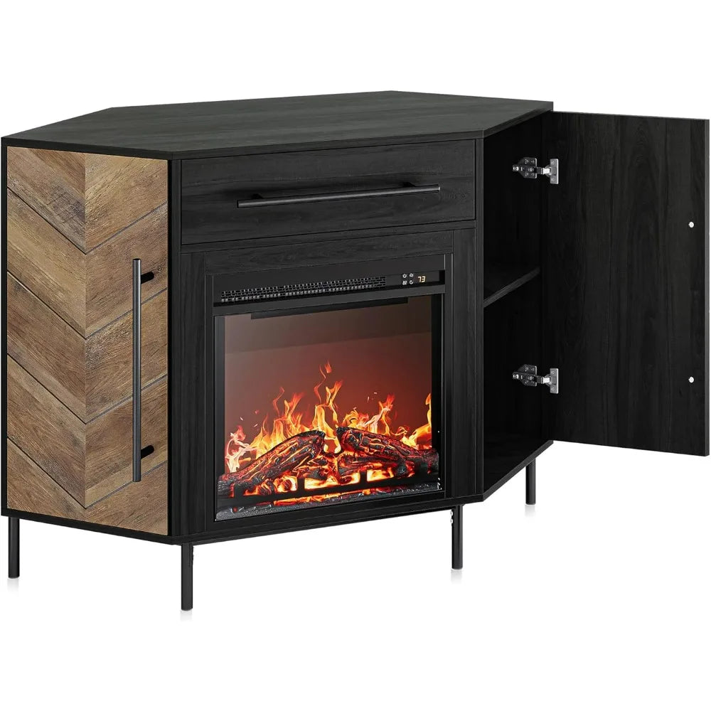 Corner TV Stand with Electric Fireplace for TVs up to 43 Inches