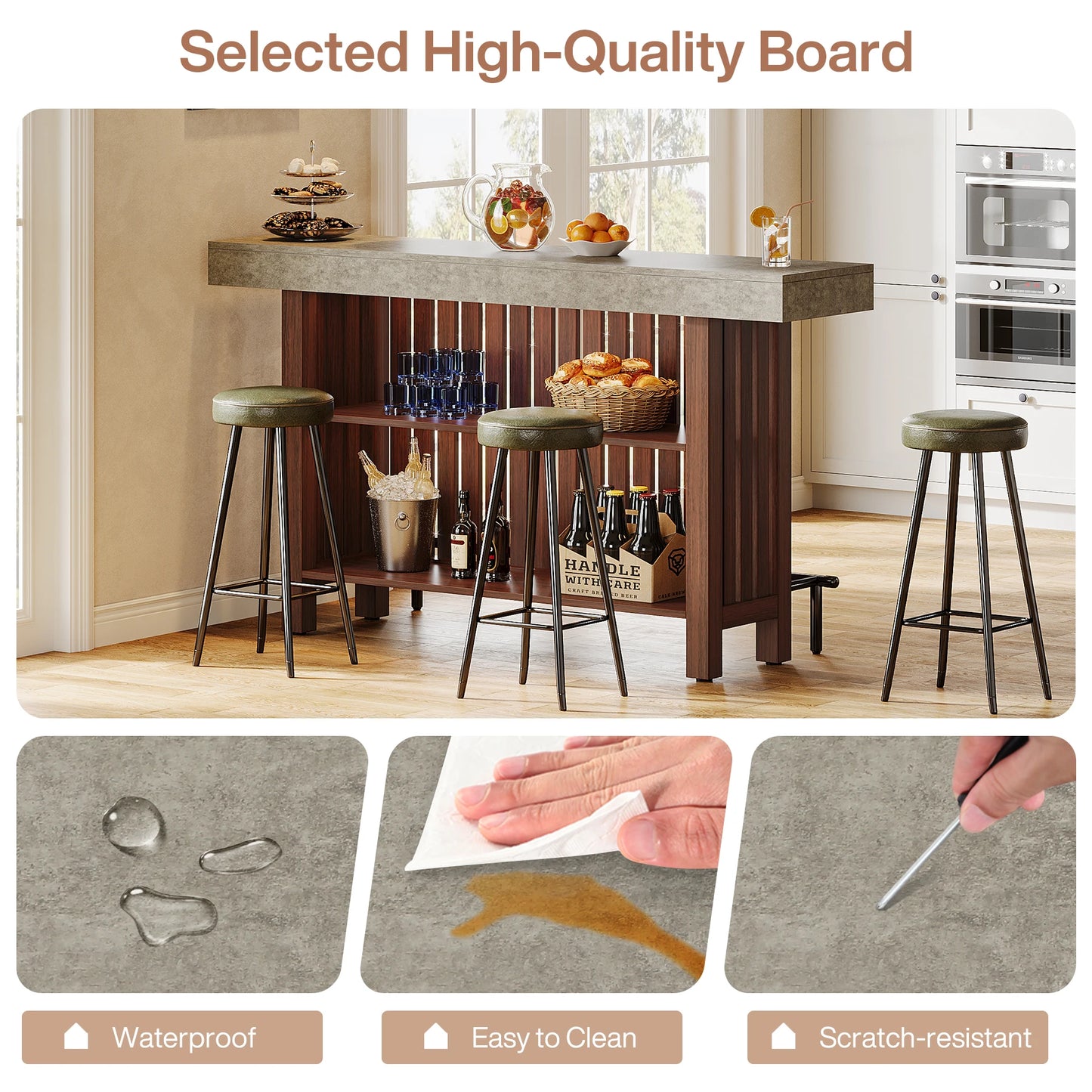 Ljustra 63 Inch Large Home Bar Unit Modern Coffee Bar Cabinet with Footrest