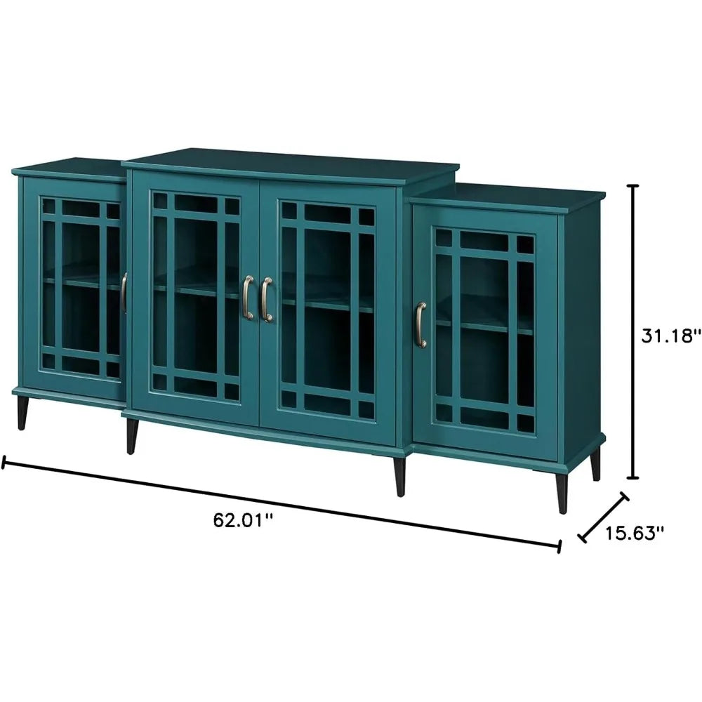 62 Inch Vintage Buffet Sideboard Cabinet Retro Console Table with Glass Doors