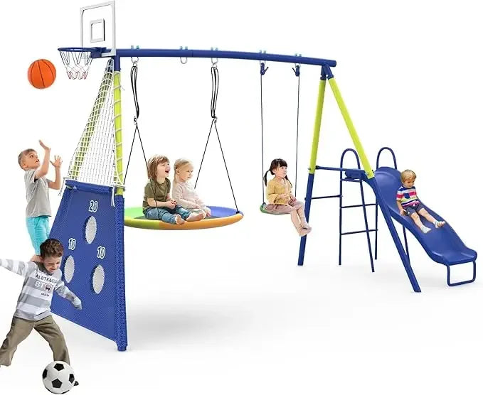 Heavy-Duty Backyard Swing Set with Slide and Sports Activities for Kids