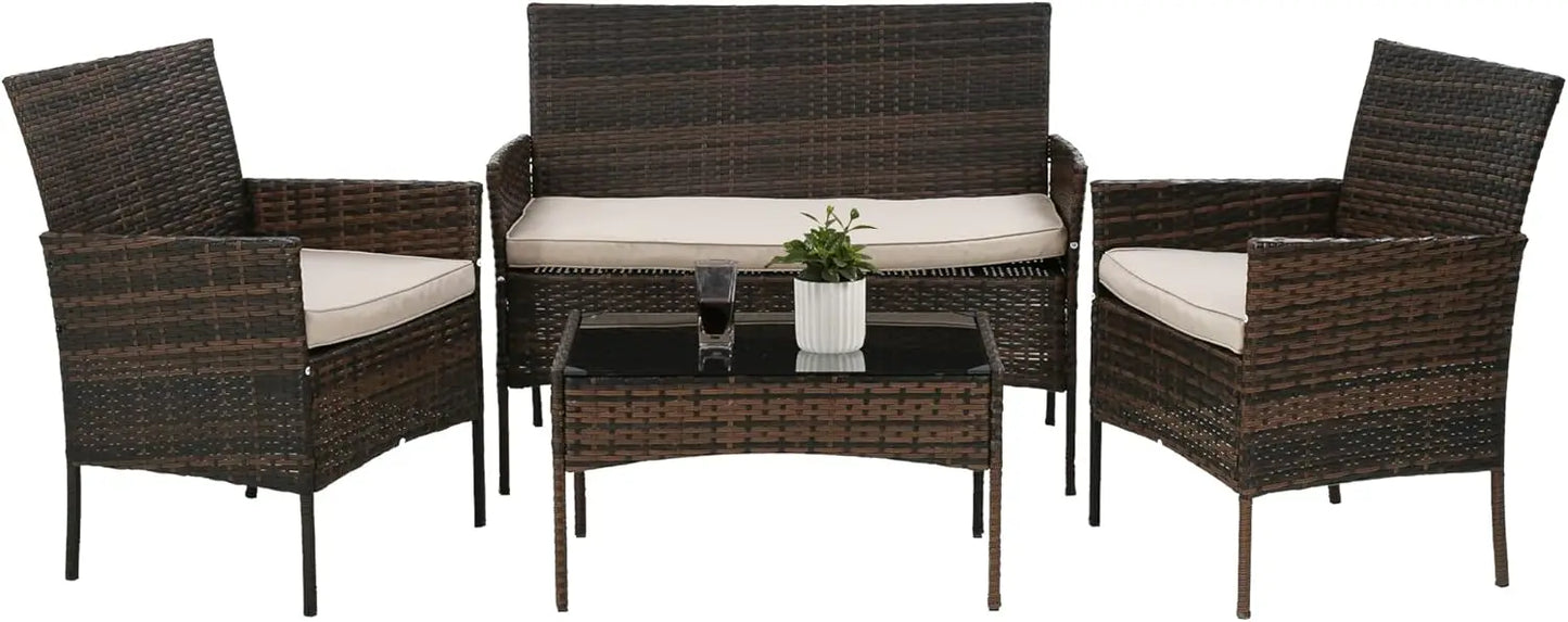 Ljustra 4 Pieces Rattan Patio Furniture Set Garden Conversation Sofa