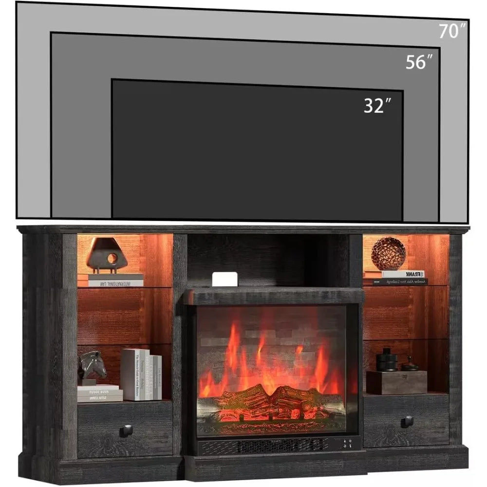 Fireplace TV Stand for 65 inch TV with 3-Sided Electric Fireplace
