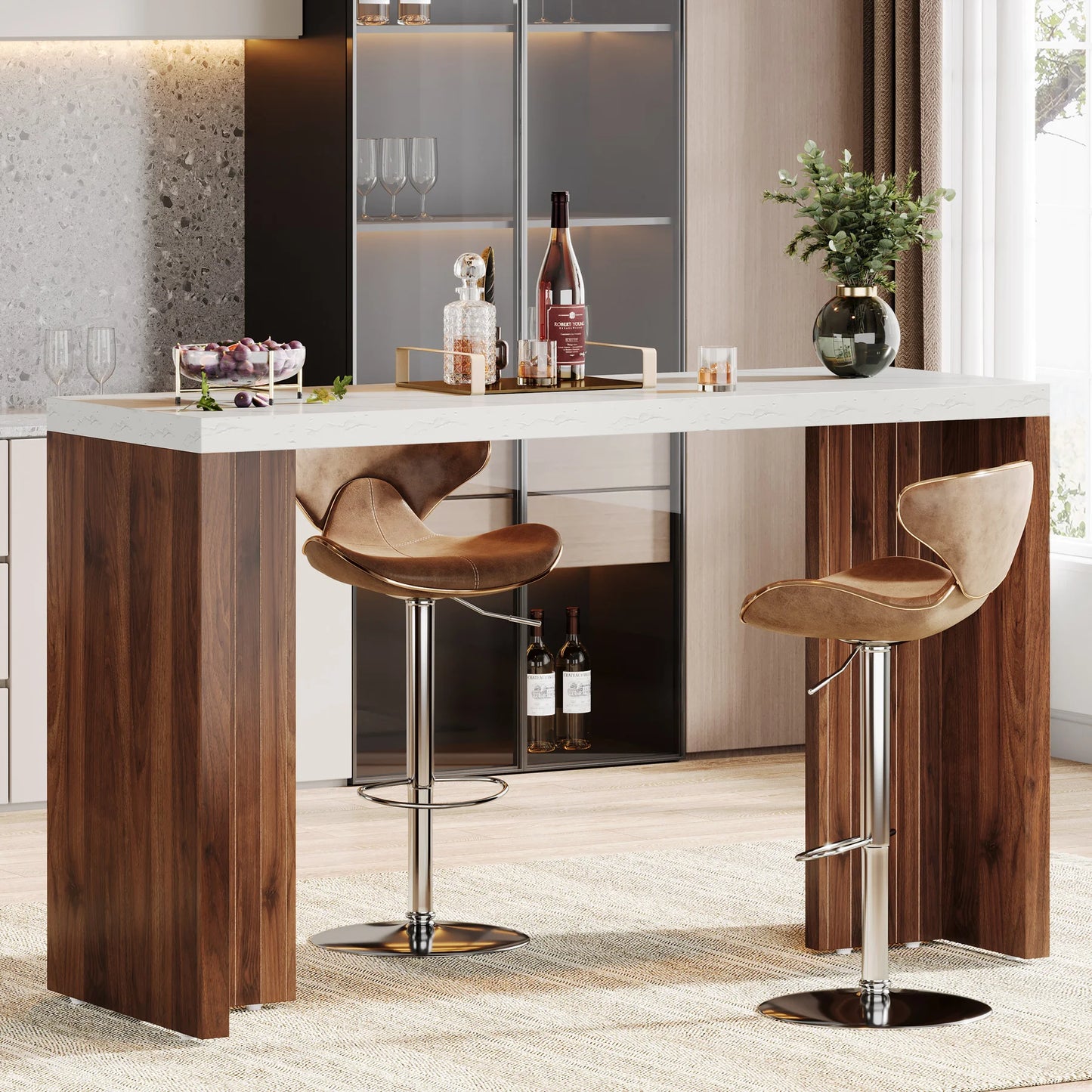 Tribesigns 55 Inch Bar Table Modern Mini Bar with Faux Marble Top