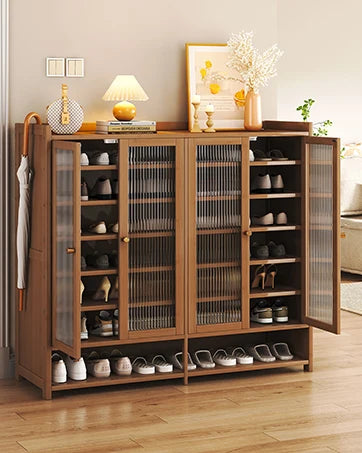 8 Tier Bamboo Shoe Storage Cabinet Freestanding Shoe Rack for Closet