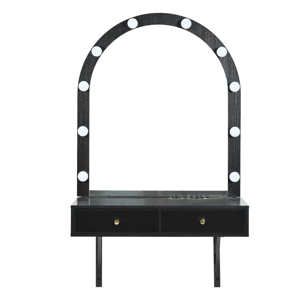 Floating Makeup Vanity Desk with Mirror 3-Color Lights Storage Outlet