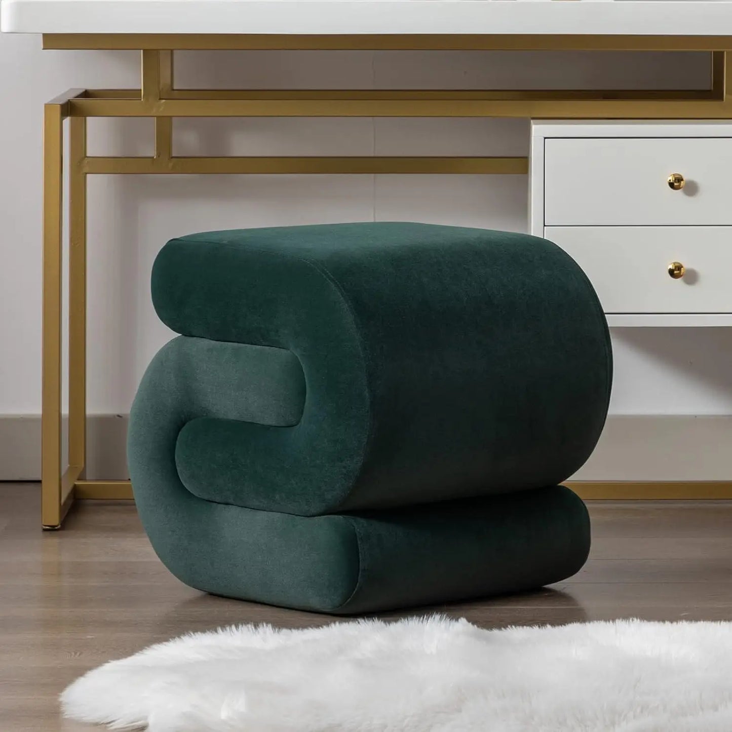 Velvet Vanity Stool Modern S-Shaped Pouf Ottoman Footrest Chair
