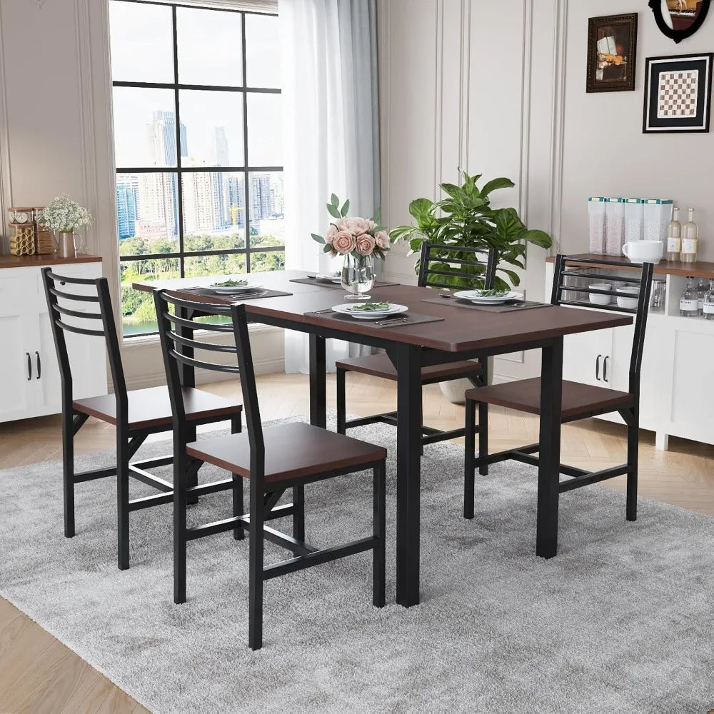 63 Inch Extendable Dining Table Set for 4-6 with Chairs Kitchen Furniture
