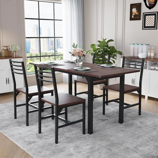 63 Inch Extendable Dining Table Set for 4-6 with Chairs Kitchen Furniture