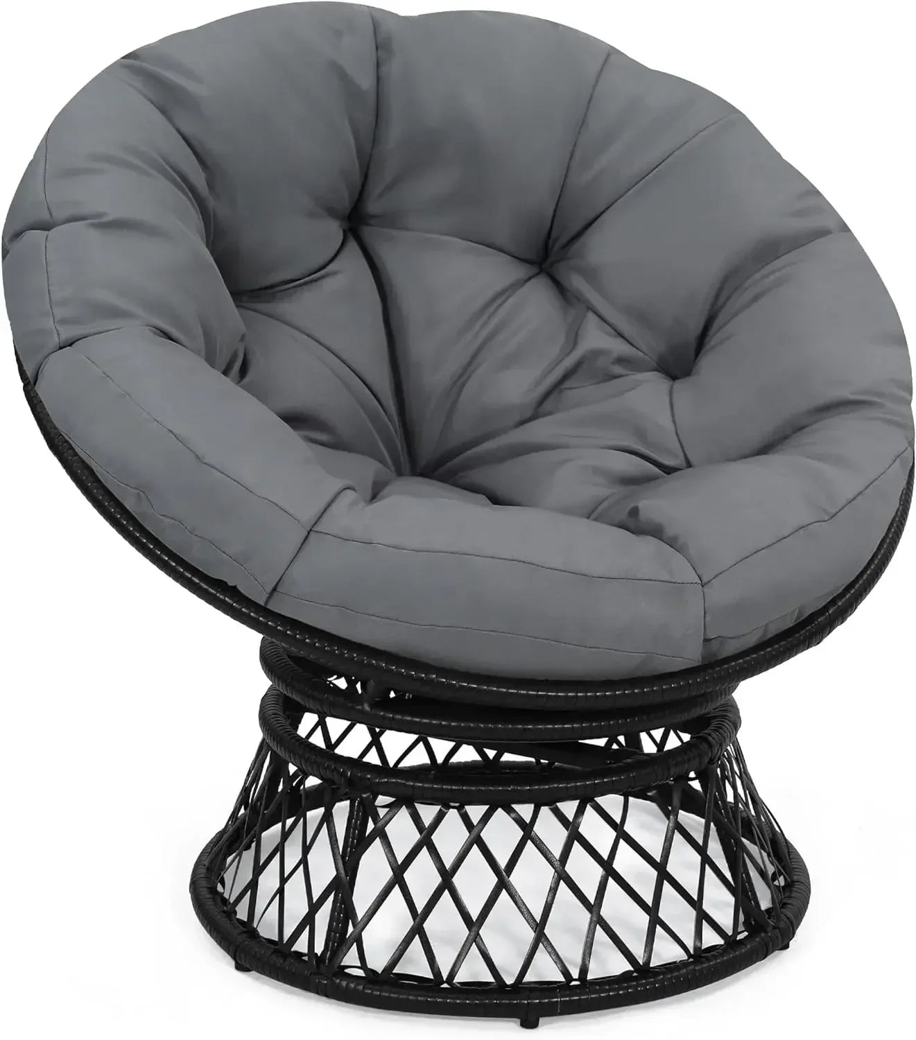 Oversized Rattan Papasan Chair 360° Swivel Waterproof Cushion