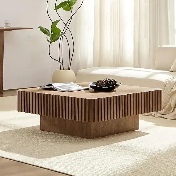 Modern Round Walnut Coffee Table Solid Wood Pedestal for Small Spaces