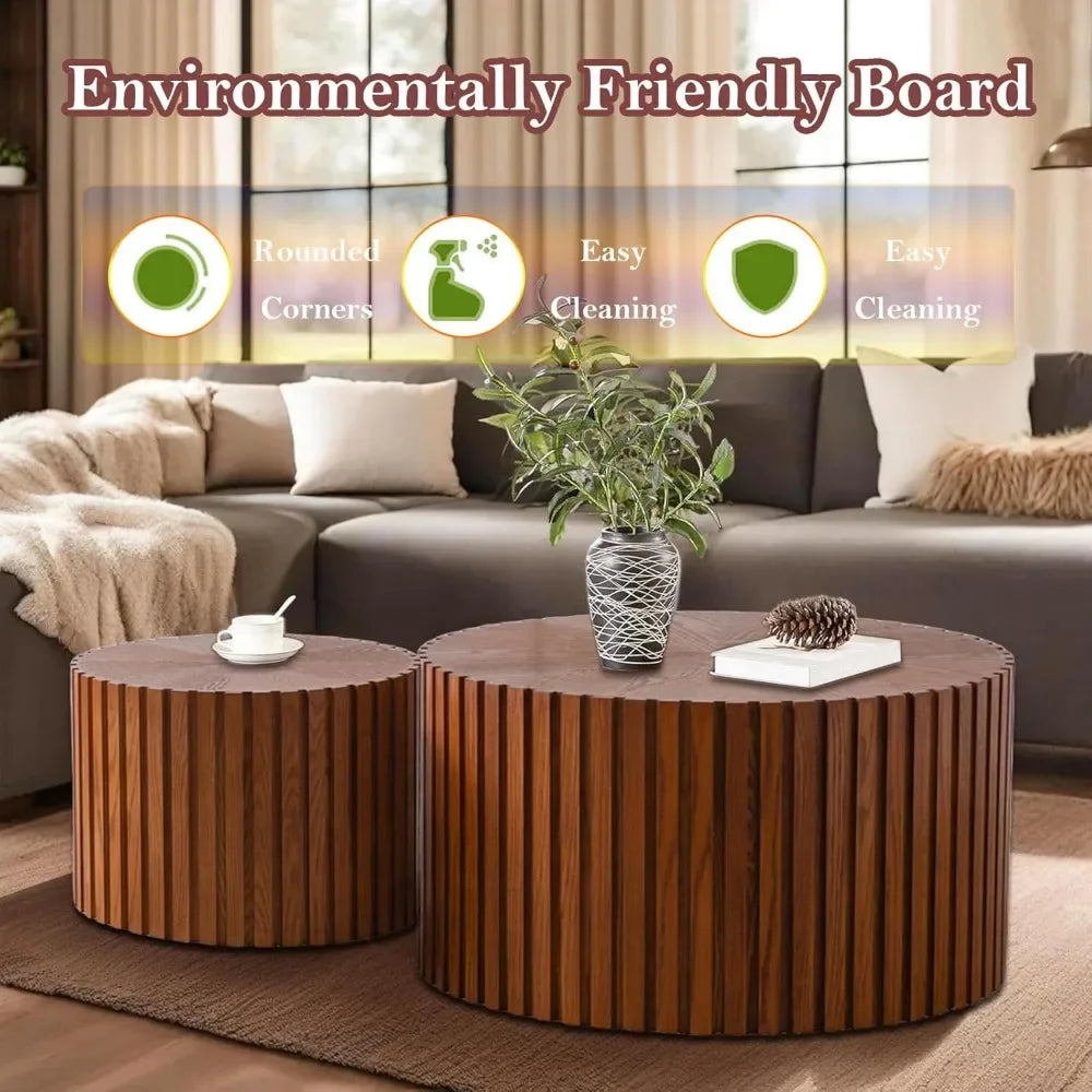 Handcrafted Round Nesting Coffee Tables Modern Walnut Chic Design