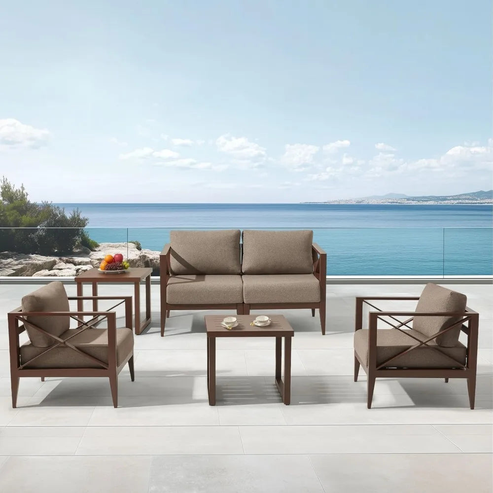 Ljustra Outdoor Aluminum Patio Furniture Set 4-Seater Sofa Coffee Table