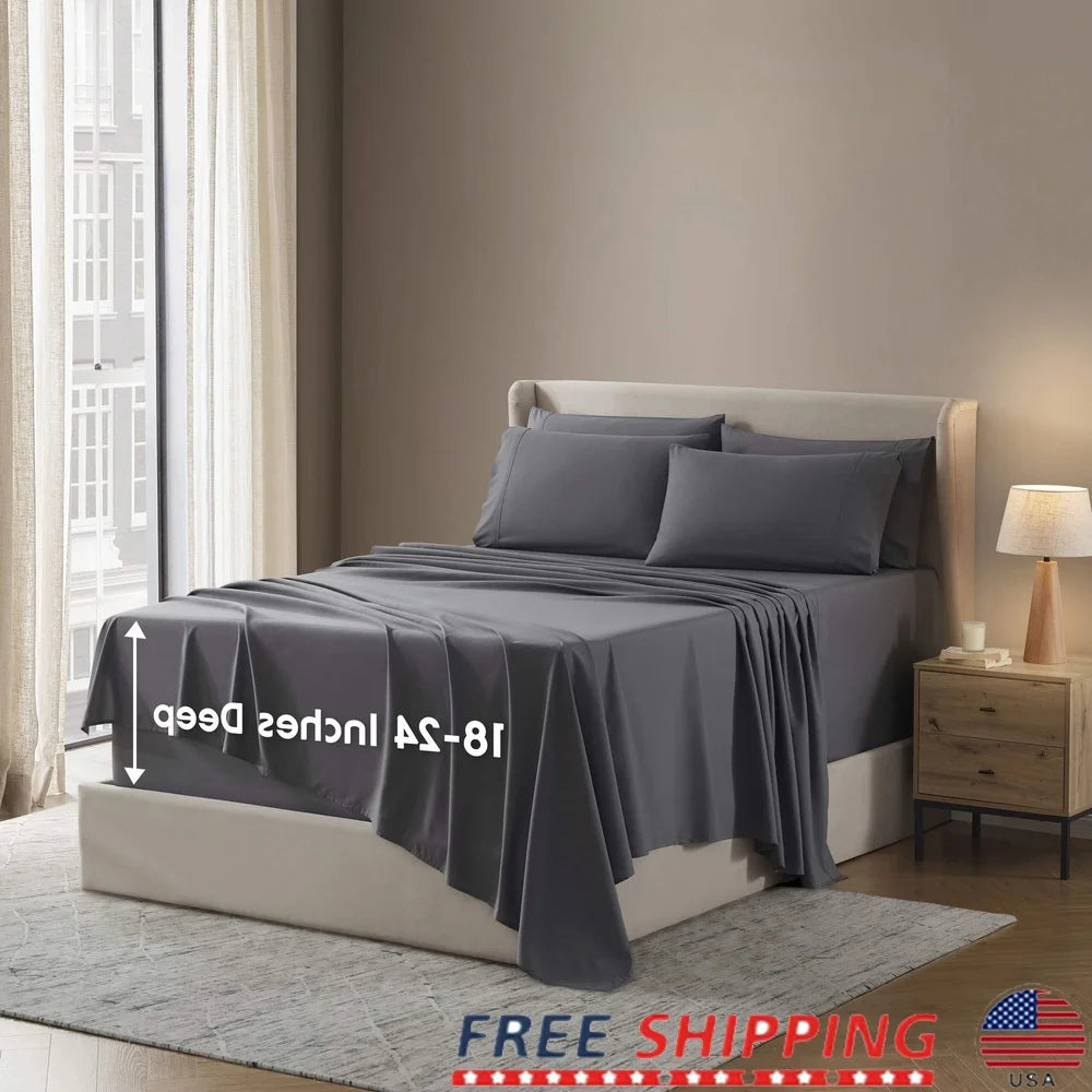 Extra Deep Pocket Queen Sheet Set Soft Microfiber Fits 18-24 Inch Mattress