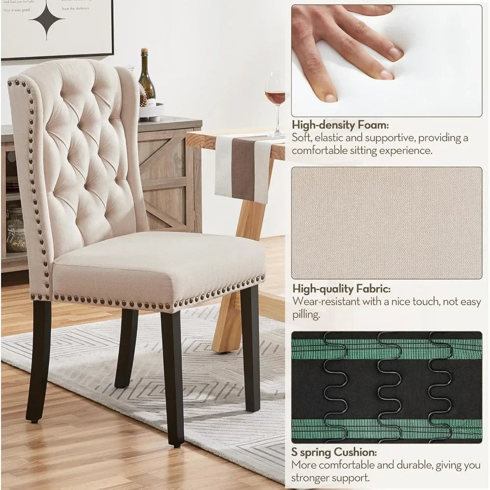 Ljustra Upholstered Dining Chairs Tufted Kitchen Chairs Solid Wood Legs