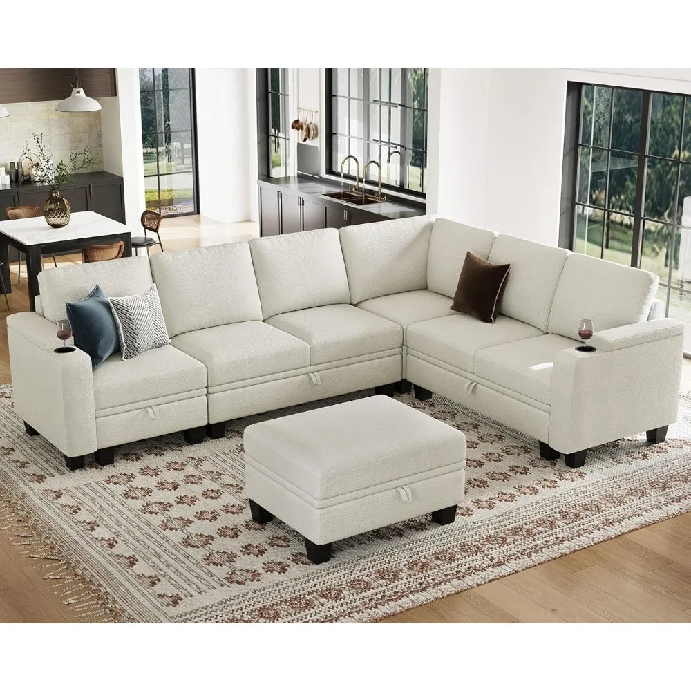 Ljustra Chenille Modular Sectional Sofa L Shaped with Storage Cup Holder