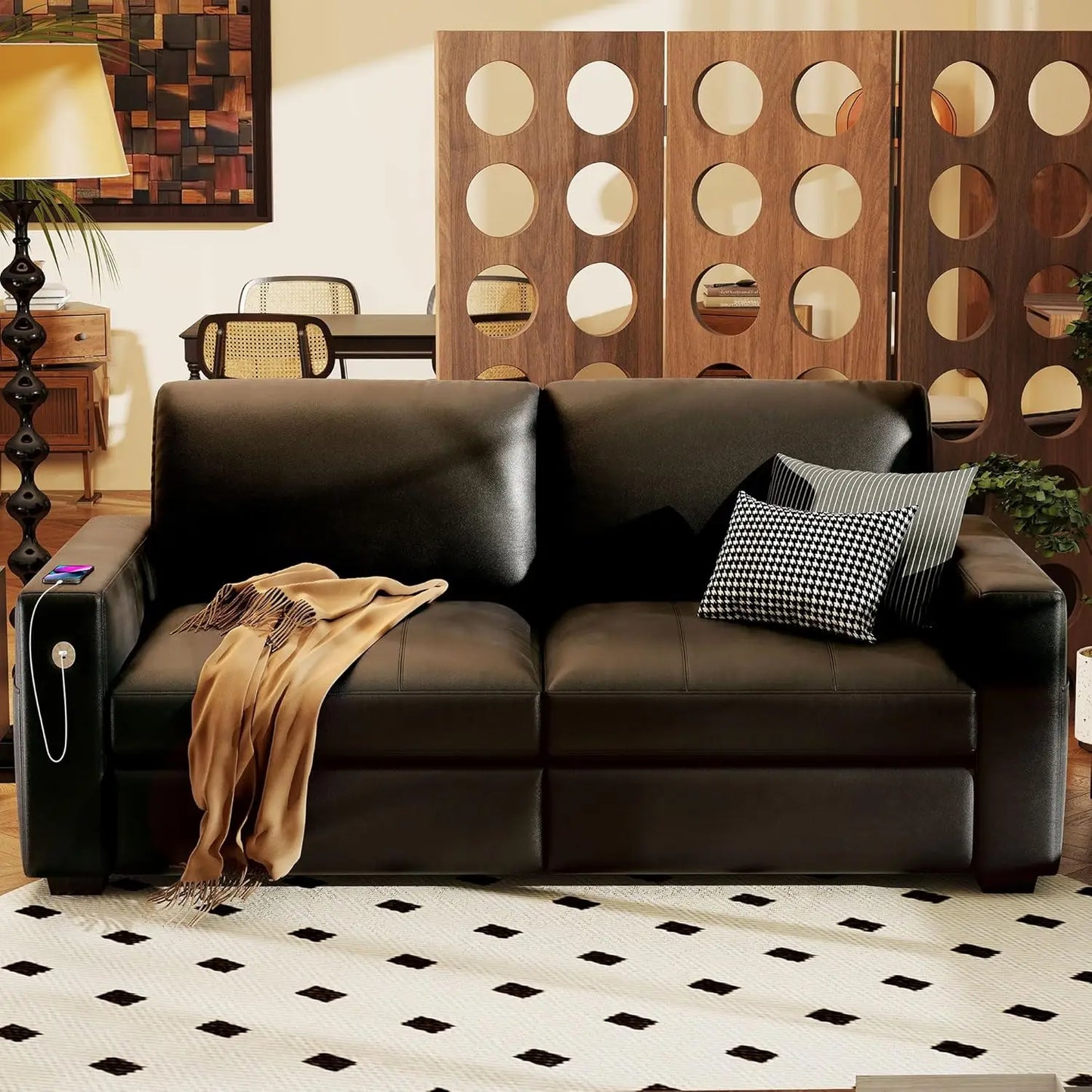 Modern 89 Inch Sofa Living Room Couch Comfy Chenille Fabric