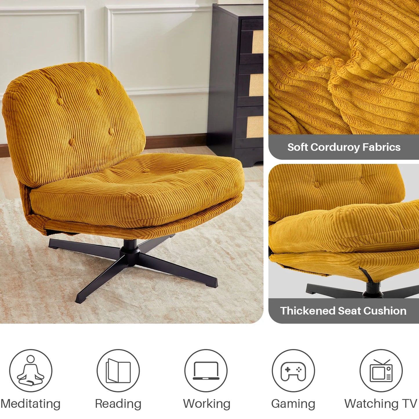 Ljustra Modern Foldable Accent Chair 360° Swivel Upholstered Lounge