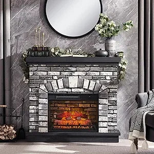 42 Inch Electric Fireplace Mantel TV Stand Farmhouse Heater Remote Control