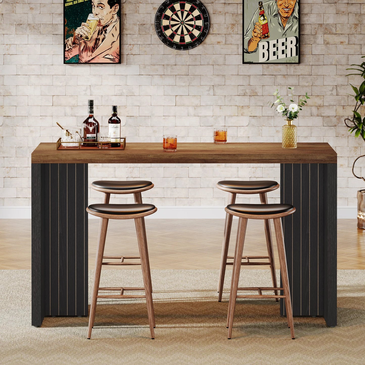 Tribesigns 55 Inch Bar Table Modern Mini Bar with Faux Marble Top