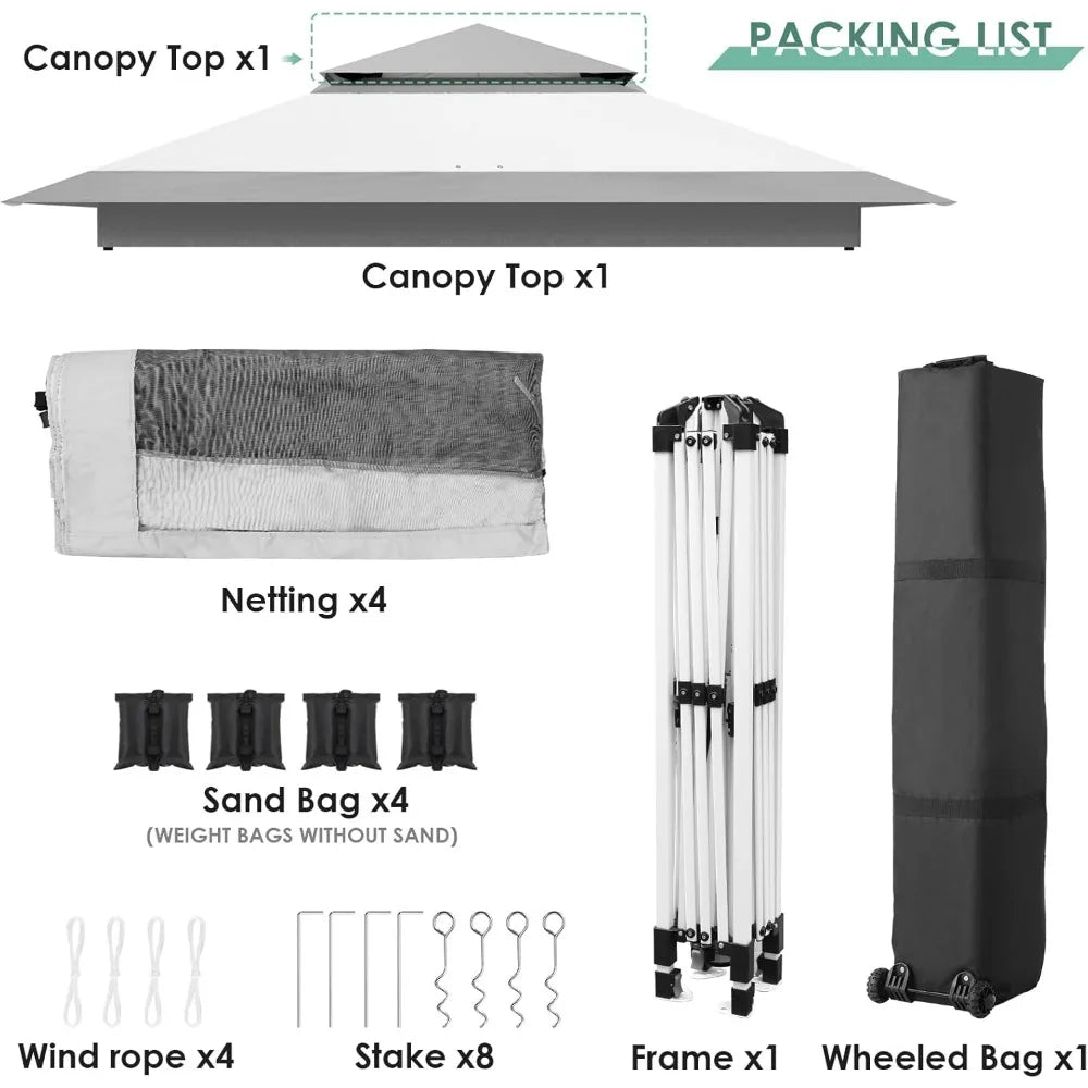 11x11 Gazebo Pop Up Outdoor Canopy Tent with Mesh Walls and Bag