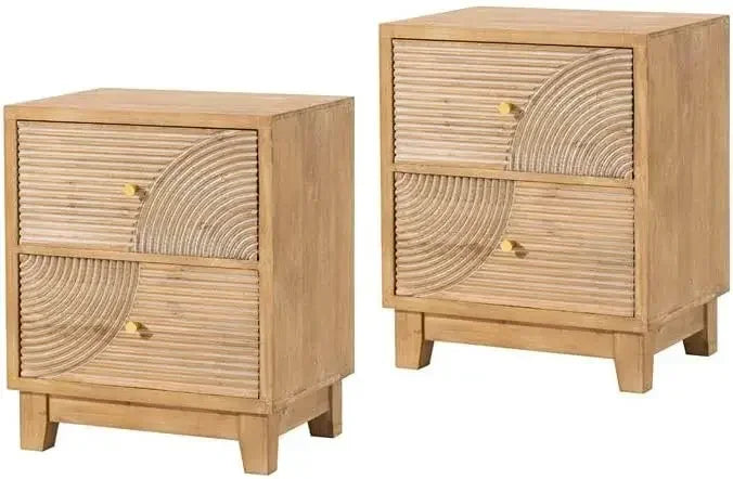 2-Drawer Nightstand Set of 2 Mid Century Modern Nightstands Fully Assembled