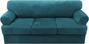 4-Piece Velvet Sofa Slipcover T-Cushion Stretch Fit | Couch Cover 72-90"