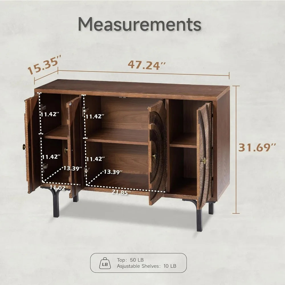 Farmhouse 4-Door Storage Cabinet Accent Sideboard Buffet with Pattern