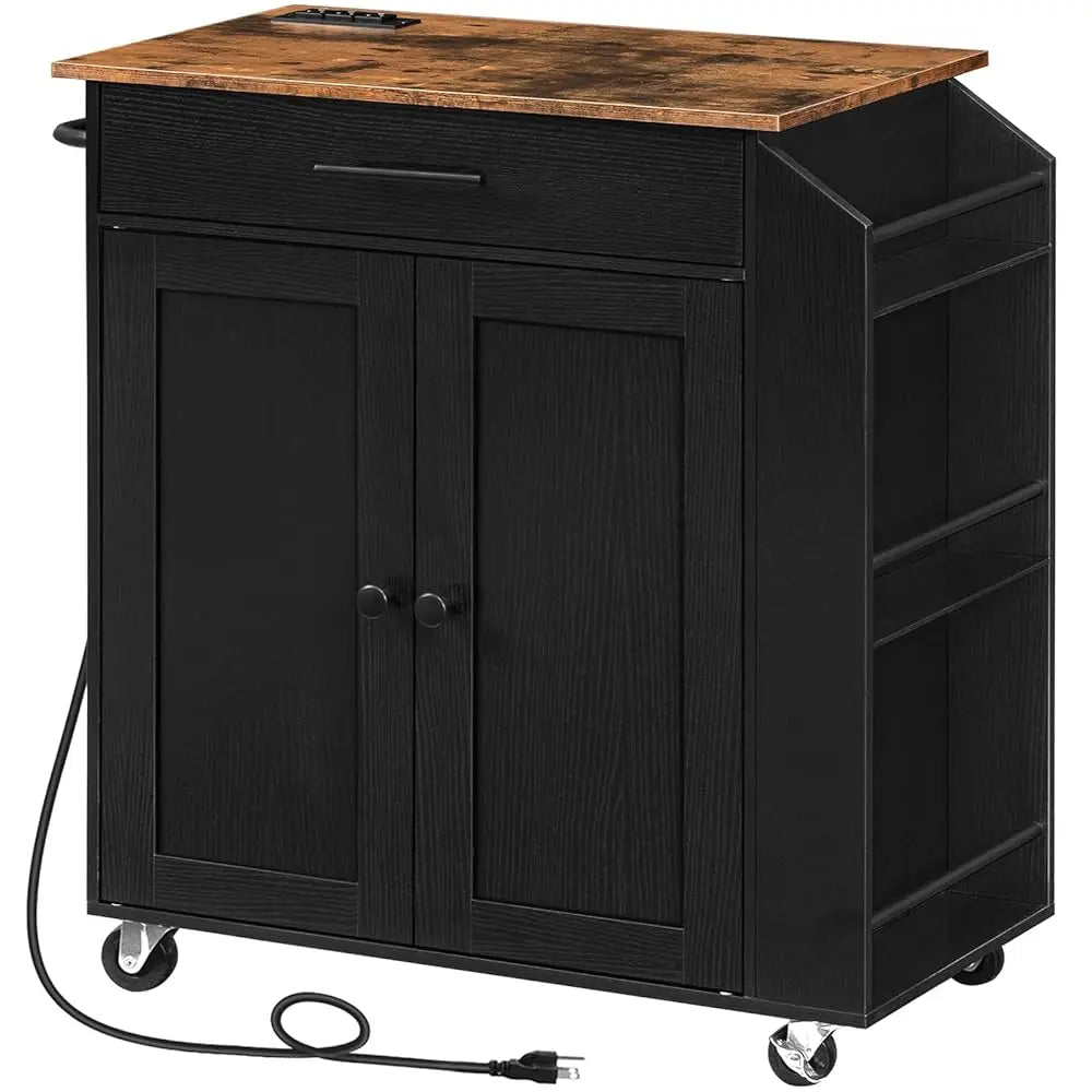 Kitchen Island With Power Outlet Rolling Cart Storage For Home Dining