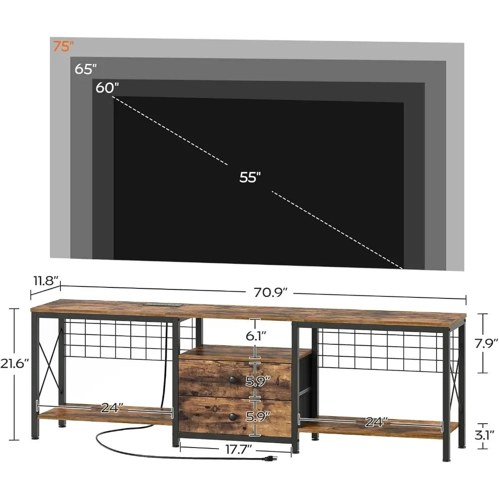 TV Stand with Power Outlet for 75 Inch TVs Entertainment Center