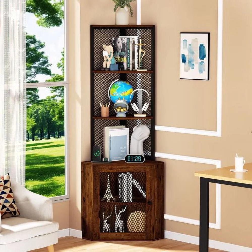 Corner Shelf Cabinet with Doors 65 Inch Freestanding Wine Glass Rack