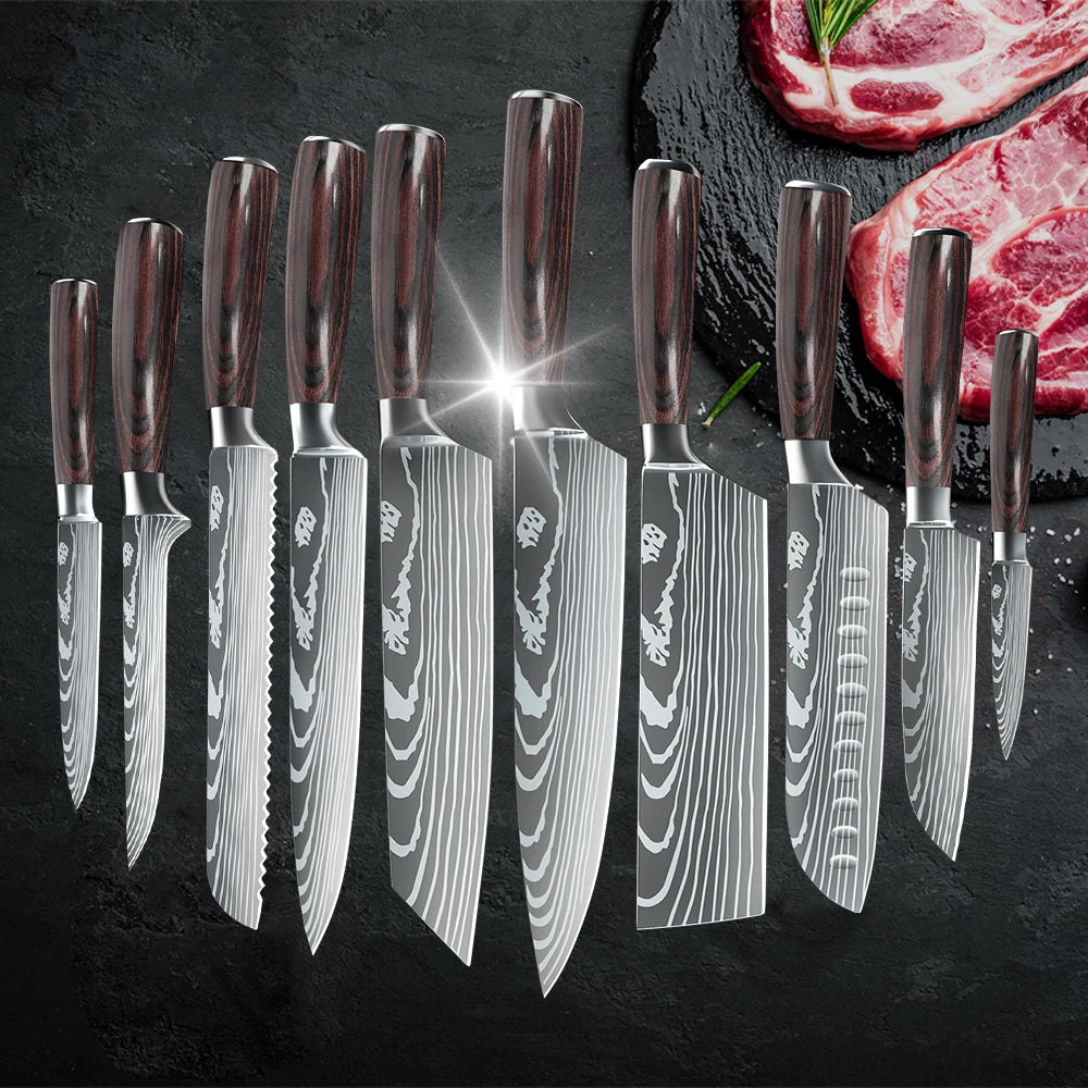 Chef Knife Set Japanese Damascus Steel Kitchen Knives Professional 1-10PCS