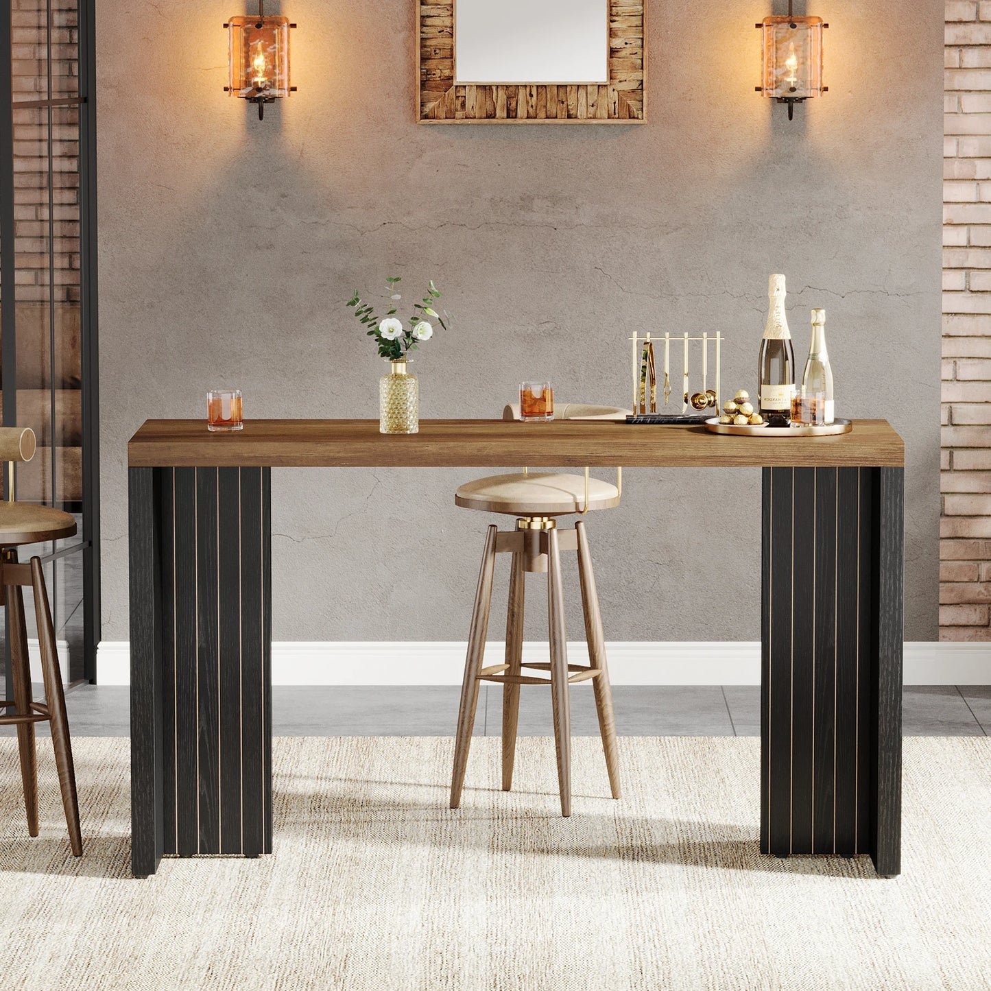 Tribesigns 55 Inch Bar Table Modern Mini Bar with Faux Marble Top