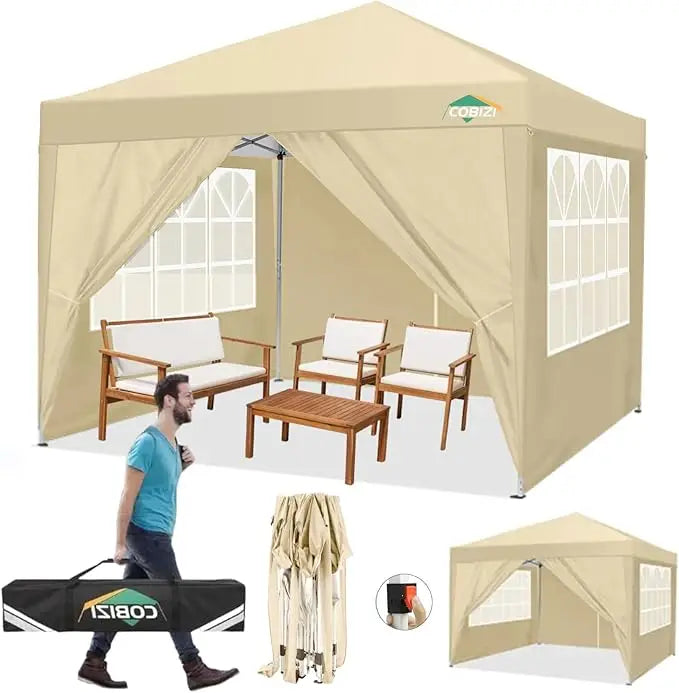 10x10 Pop Up Canopy Tent with 4 Sidewalls Waterproof Easy Set Up