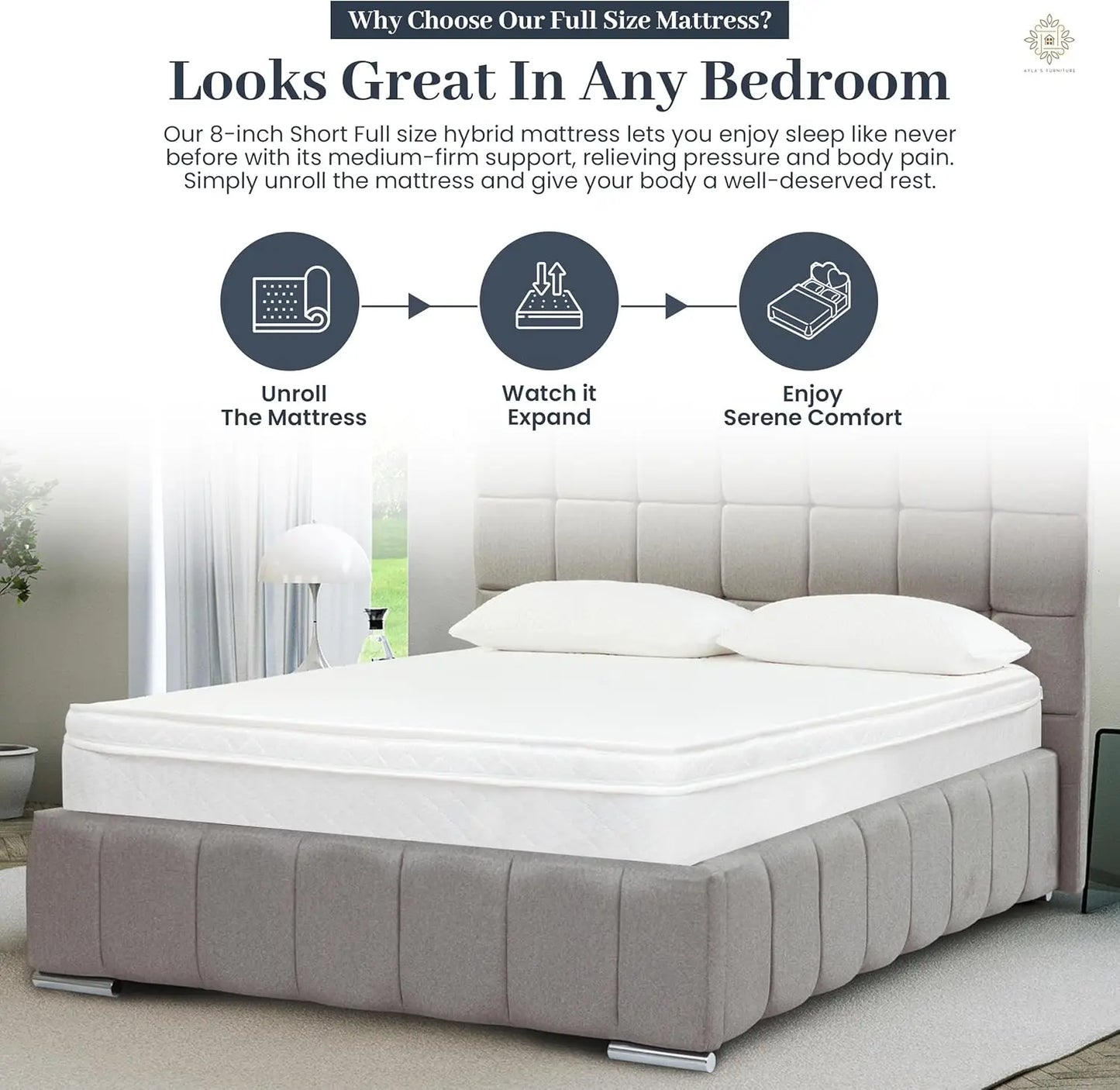 Ljustra 8 Inch Hybrid Full Size Mattress High Density Comfort Cold Foam