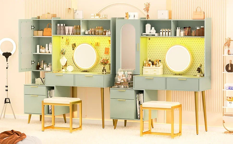 Ljustra 48 Inch Makeup Hutch Modern Charging Station and LED Vanity Table