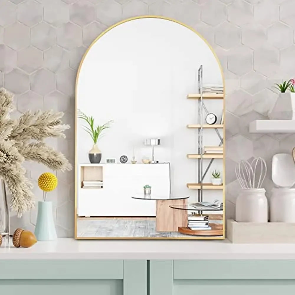 Modern Arched Wall Mirror 20x30 Aluminum Frame Bedroom Decor