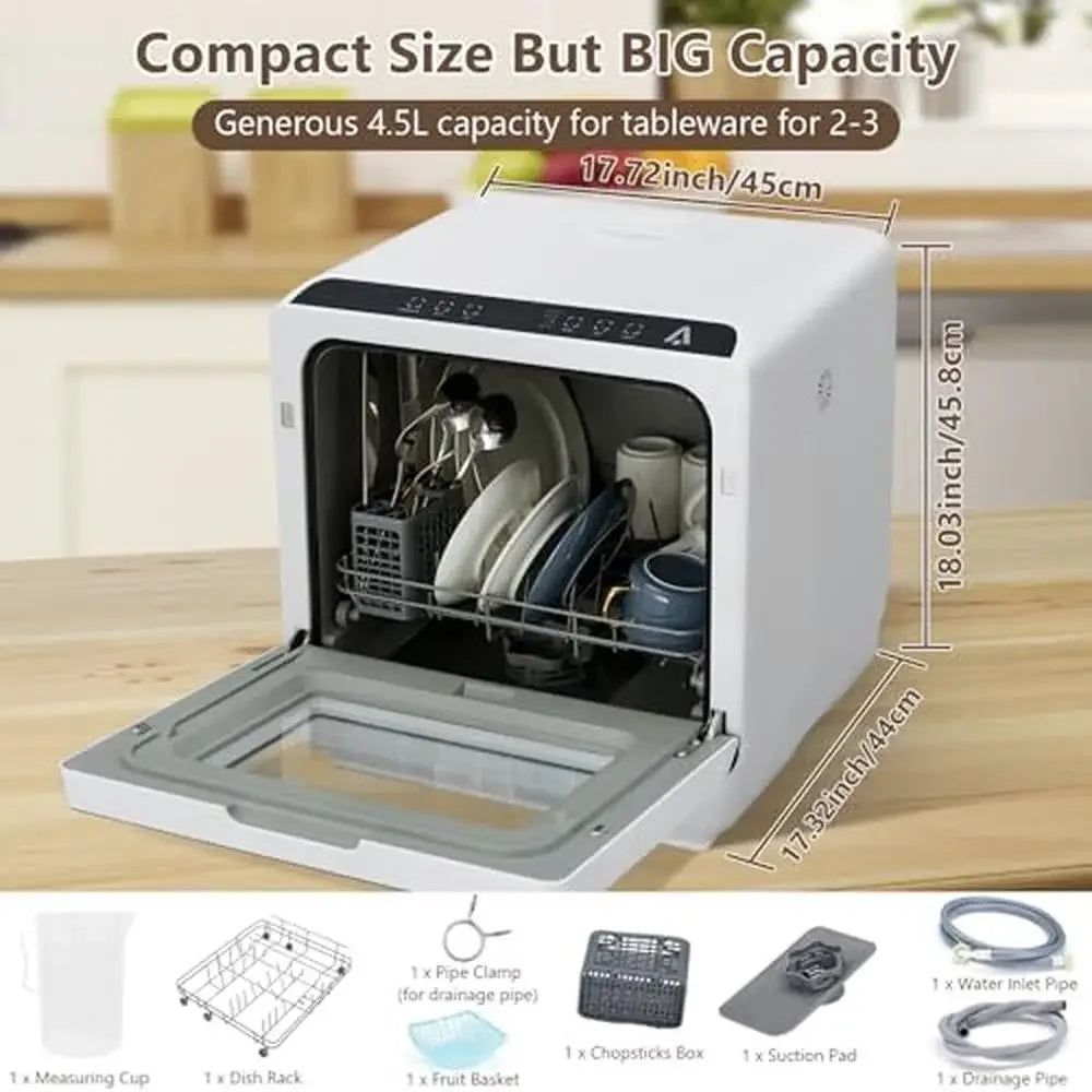 Portable Countertop Dishwasher 5 Programs High Temp Cleaning