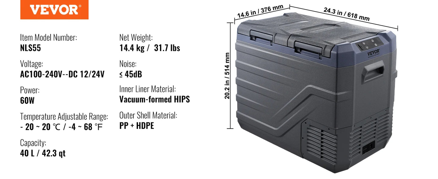 Portable Car Refrigerator 8L to 75L Bluetooth Adjustable Temp for Camping