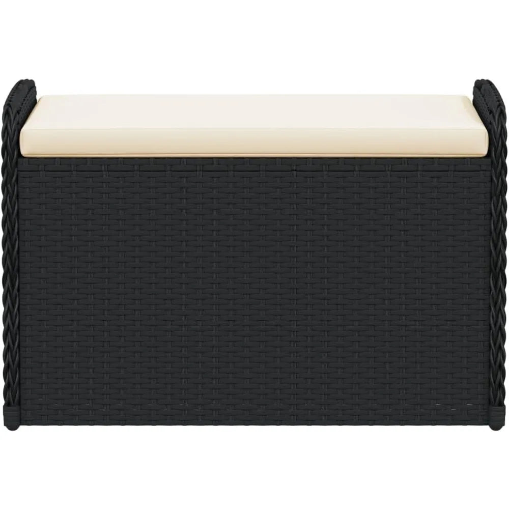 Outdoor Garden Storage Bench with Cushion Weather Resistant Black Poly Rattan