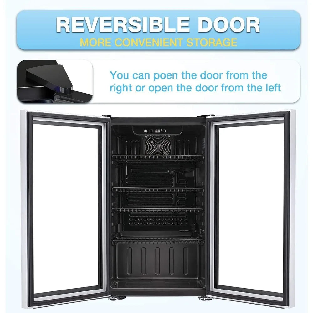 Beverage Refrigerator Cooler 100 Can Mini Fridge Adjustable Glass Door