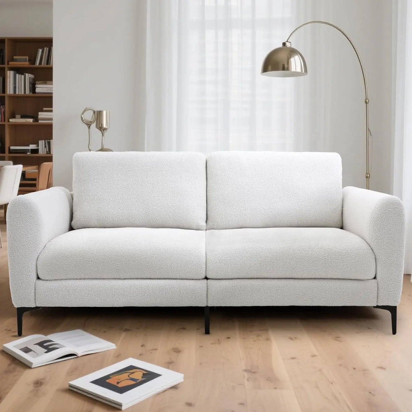 3-Seater White Teddy Velvet Recliner Sofa, Deep Seat & Wood Frame